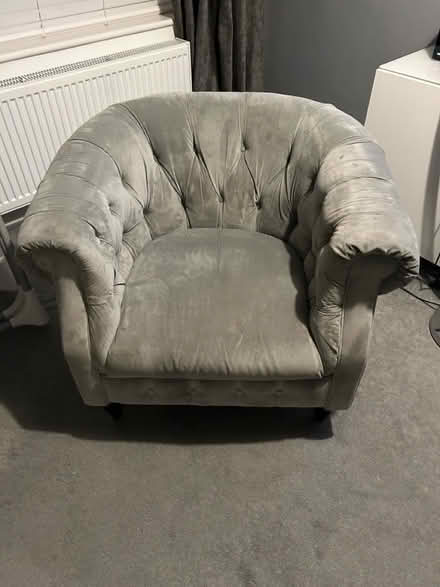 Photo of free Grey velvet chesterfiel&armchair (Eastham) #2