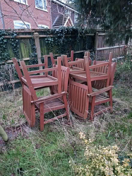 Photo of free 7 good outside wooden chairs (GU24) #1