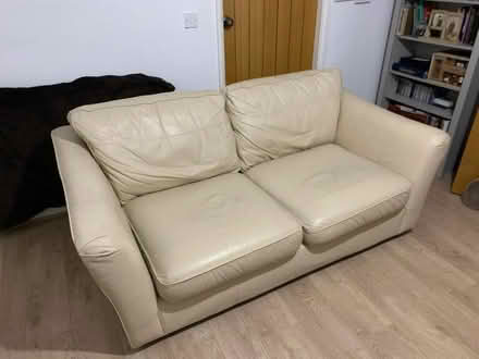 Photo of free 2 seater beige leather couch (Roby) #2