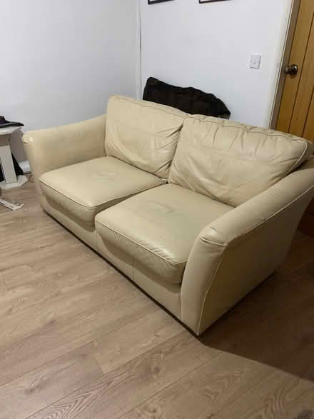Photo of free 2 seater beige leather couch (Roby) #3
