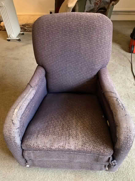 Photo of free Antique upholstered tatty armchair (BN1 7HZ) #1