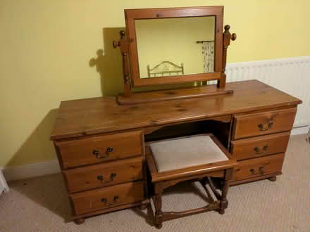 Photo of free Varnished pine dressing table with stool and mirror (Park Central B15) #2