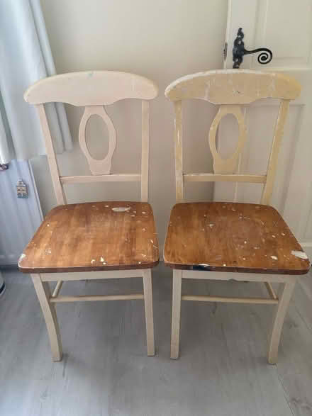 Photo of free 2 wooden kitchen chairs - need sanding/ repainting (Prestwick NE20) #1