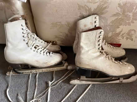 Photo of free Vintage white leather ice skates size 5.5 (Moseley B13) #1