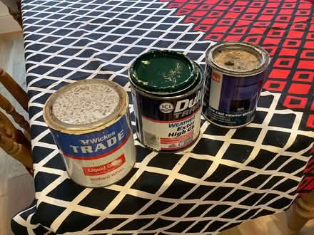 Photo of free 3 pots exterior paint, all more than half full (Cotteridge B30) #1
