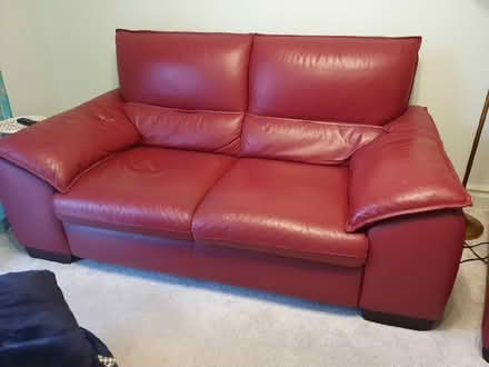 Photo of free Red leather sofa and matching chair (Pangbourne RG8) #1