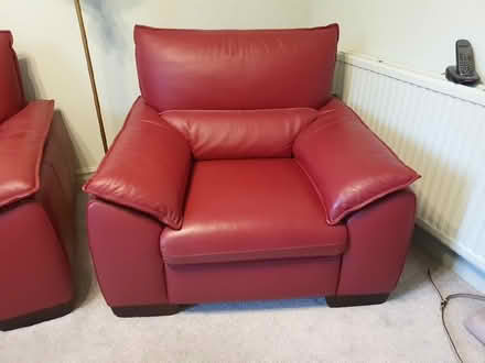 Photo of free Red leather sofa and matching chair (Pangbourne RG8) #2