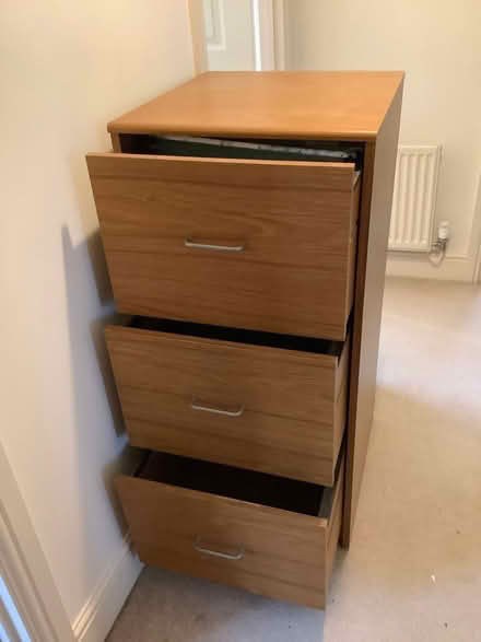 Photo of free Three drawer wood effect filing cabinet (Priory Ward EX2) #1