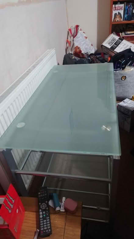 Photo of free Wide glass tv stand with three shelves. (Plungington PR1) #2