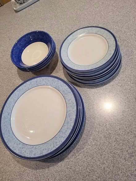 Photo of free Plates and bowls - blue rim design. (Grange-over-Sands LA11) #1