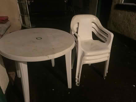 Photo of free Whit plastic table and 3 chairs (Stechford B33) #1