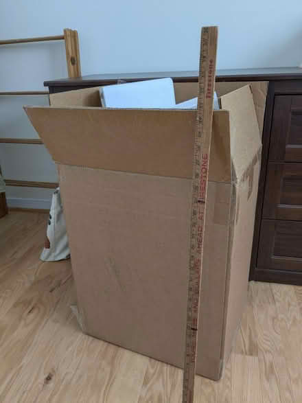 Photo of free Big, sturdy box and packing (Redfields) #1