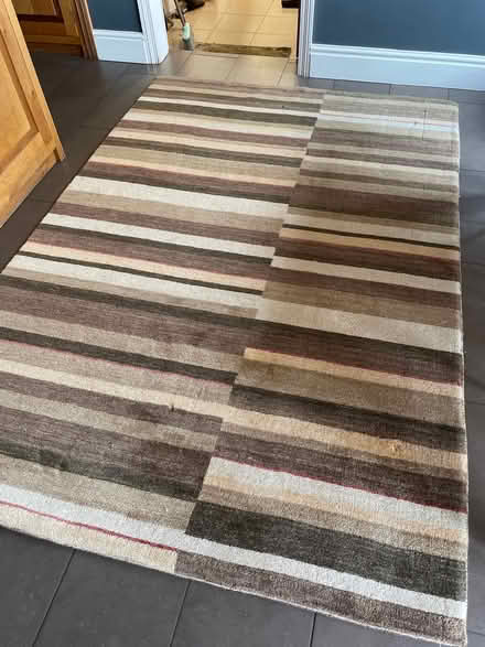 Photo of free Thick rug Brown/Cream/Burgundy striped (Hackthorpe CA10) #1