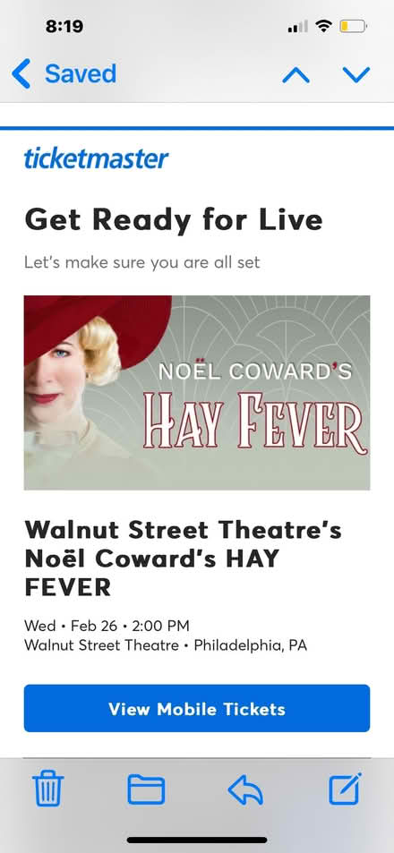 Photo of free 1 ticket for walnut st theatre (Fairmount) #1