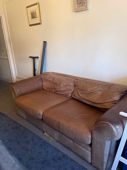 Photo of free Brown leather sofa (SW16) #2