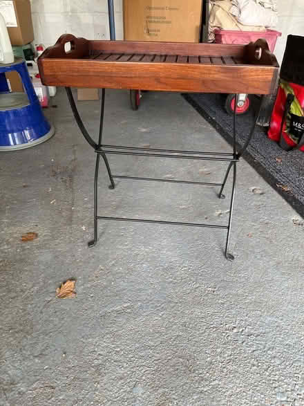 Photo of free Wooden tray on a metal stand (Great Shelford CB22) #1