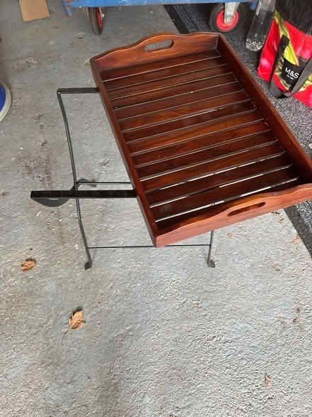 Photo of free Wooden tray on a metal stand (Great Shelford CB22) #3