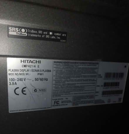 Photo of free Hitachi Plasma TV. Not Smart. 42" (Hillingdon UB10) #2