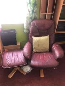 Photo of free Red leather chair with matching footstool (Ealing TW8) #1