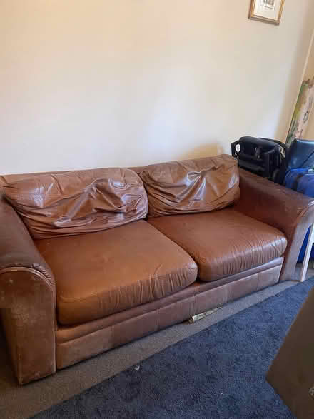 Photo of free Brown leather sofa (SW16) #1