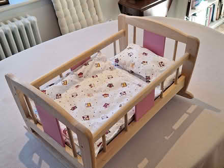 Photo of free Dolls cradle and bedding 53cms x 36 (Ferndown BH22) #1