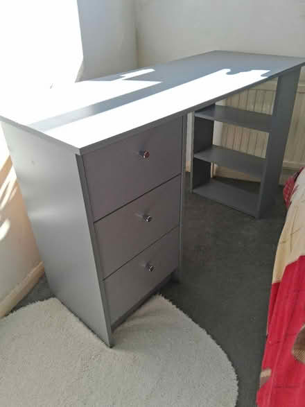 Photo of free Used grey desk with drawers/shelves (Hitchin SG5) #1