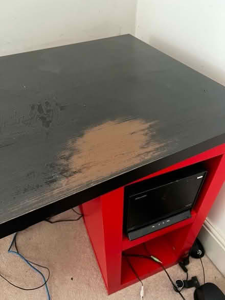 Photo of free Black desk with red legs and computer stand 60cm x 200cm. (Walton Manor OX2) #3