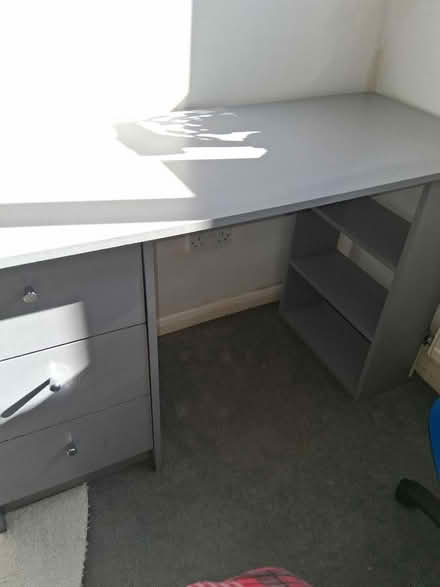 Photo of free Used grey desk with drawers/shelves (Hitchin SG5) #2