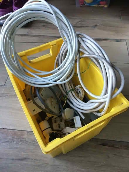 Photo of free Electrical Cables, Plugs, etc (yellow box not included) (Leytonstone E11) #1