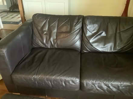 Photo of free Brown leather sofa + footstool (Tonedale) #2