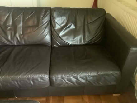 Photo of free Brown leather sofa + footstool (Tonedale) #3