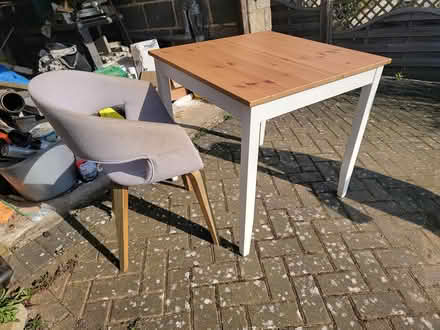 Photo of free Ikea pine and white table and chair (Wirksworth DE4) #1