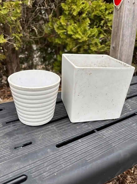 Photo of free Two small white plant pots (Shoreline) #1