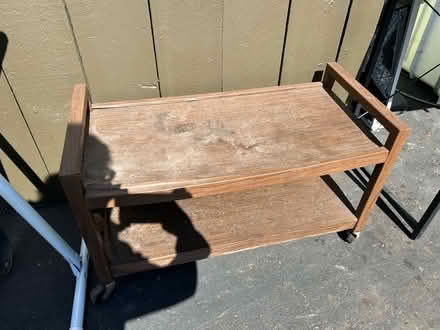 Photo of free 2-tiered rolling wood side table (Valencia Avenue, Sunnyvale) #1