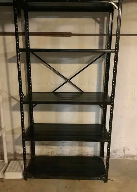 Photo of free Black metal shelf unit (Brightwood, Washington D) #1