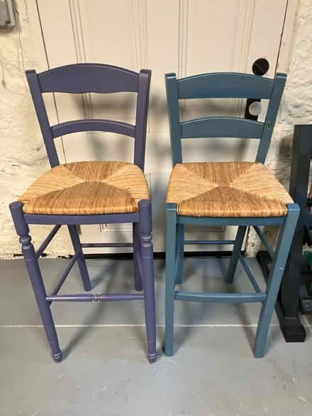 Photo of free Two (mismatch) blue bar stools (Presidio) #1