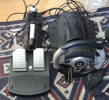 Photo of free Old Steering wheel, pedals and joystick for computer gaming (Willaston CH64) #1