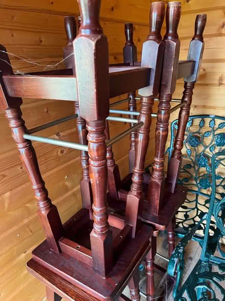 Photo of free Set of 4 wooden bar stools. (Layer-de-la-Haye CO2) #1