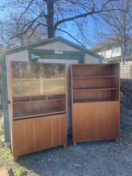 Photo of free Wood and glass bookshelves (Hillcrest) #1