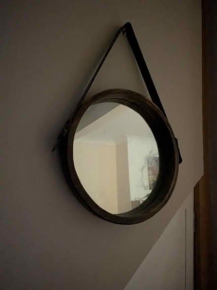 Photo of free Lovely wood and leather mirror (Freehold LA1) #1
