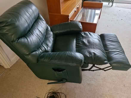Photo of free Recliner chair with massage/heat functions. Green leather. (Denham UB9) #3