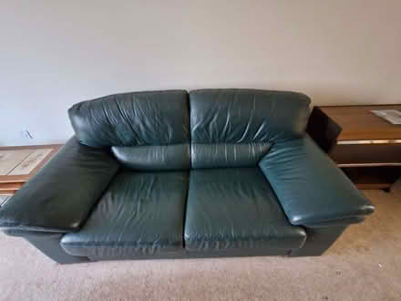 Photo of free Two-seater sofa. Green leather (Denham UB9) #1