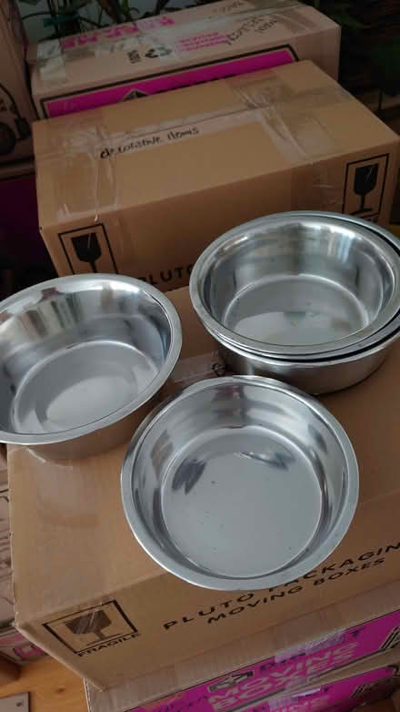 Photo of free Five stainless steel dog bowls (Chelsea SW3) #1
