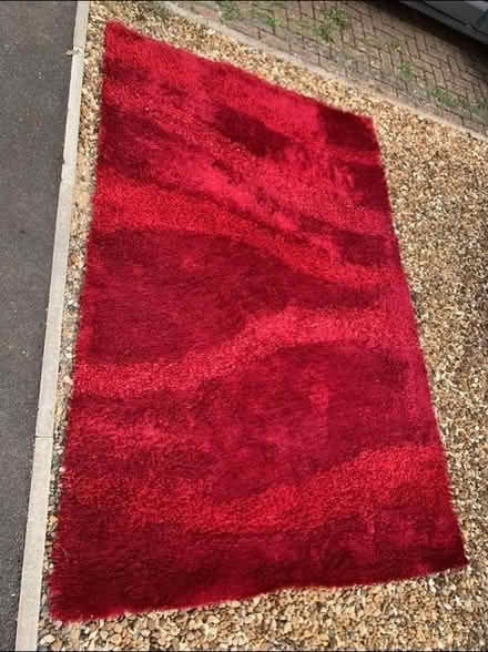 Photo of free Large fluffy red rug (Clapham MK41) #1