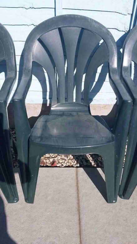 Photo of free Three green plastic garden chairs (Ealing Pitshanger W5) #3