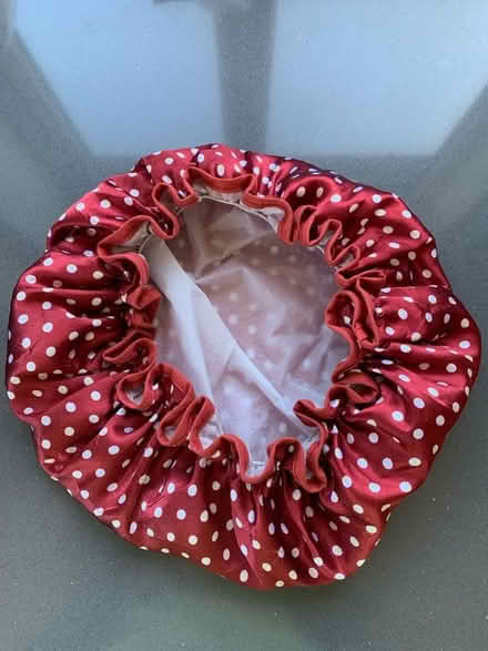Photo of free Red spotty shower hat (Norton Lees S8) #1