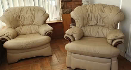 Photo of free Pair of Cream Armchairs One is a Recliner (Brinscall PR6) #1