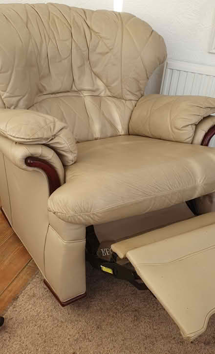 Photo of free Pair of Cream Armchairs One is a Recliner (Brinscall PR6) #2