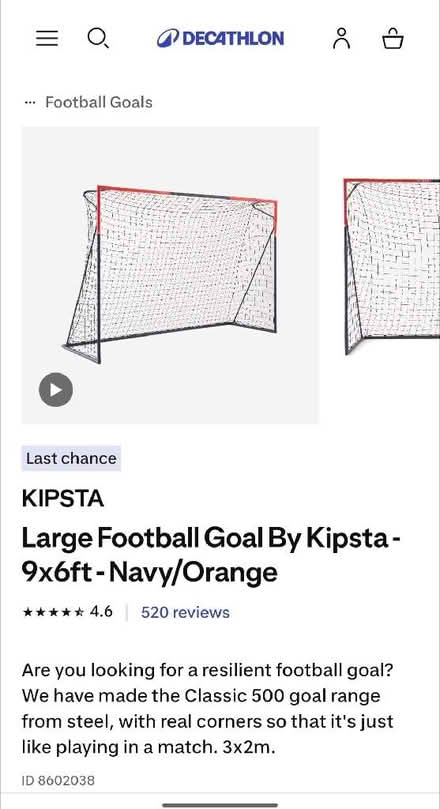 Photo of free Decathlon Football goal 9ft x6ft (no net) (Dean Court OX2) #1