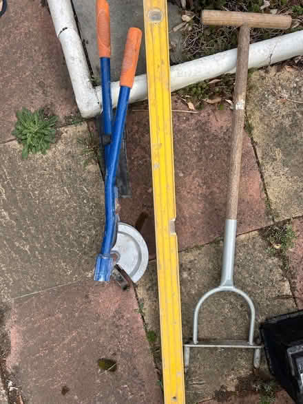 Photo of free Pipe bender, long level, lawn aerator, storage crates (Molesey KT8) #1